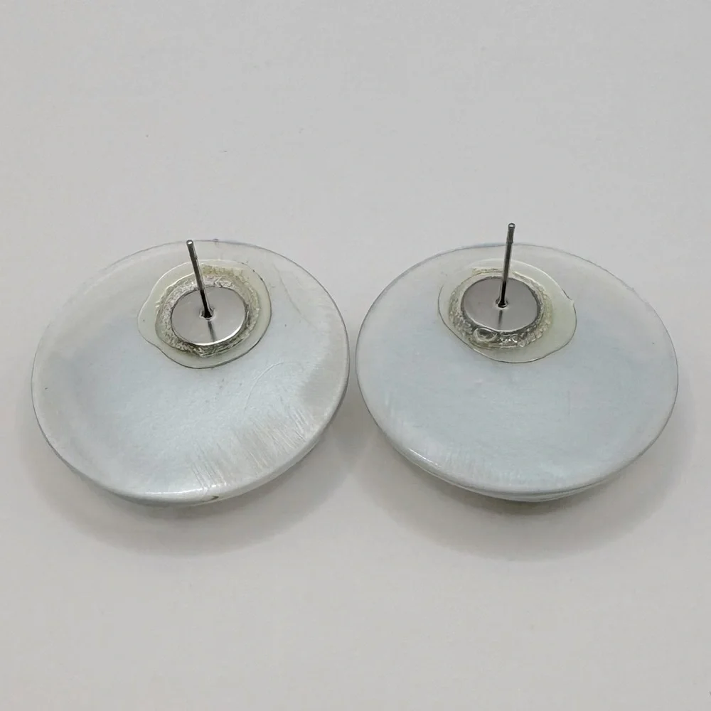 VINTAGE Large Pearl Acrylic Button Earrings